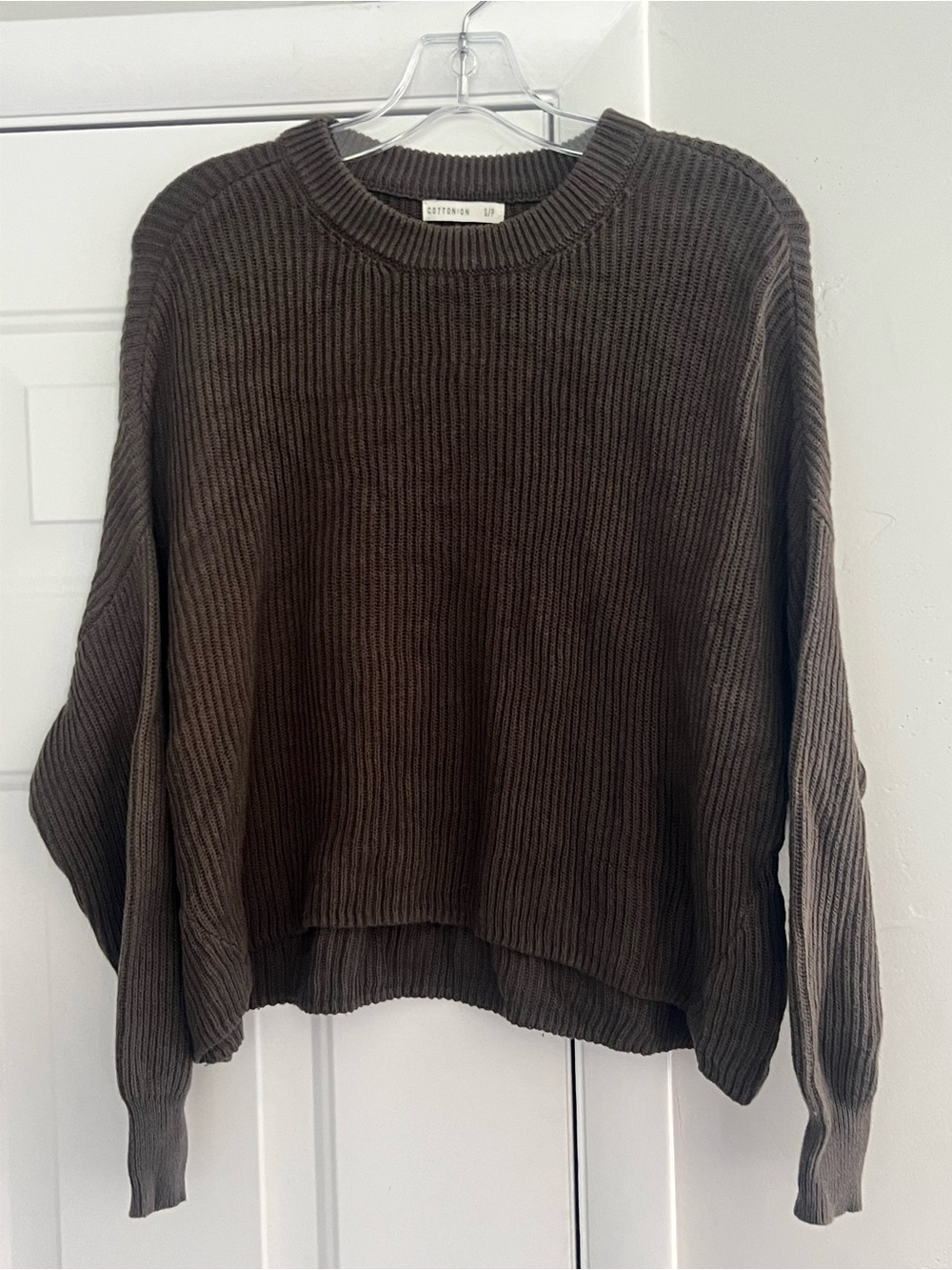Cotton On Olive Green Ribbed Crewneck Sweater - small